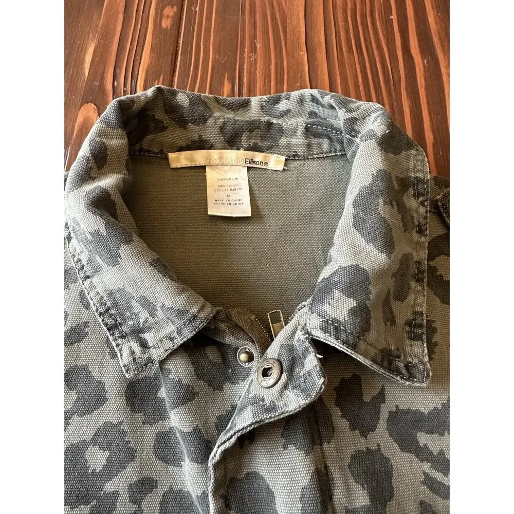 Ellison Leopard Utility Jacket Medium Olive Cargo Style